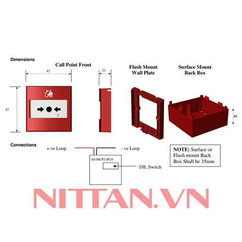 AS-MCP2-IP24 Nút ấn báo cháy loại địa chỉ, Hệ báo cháy địa chỉ chuẩn EN