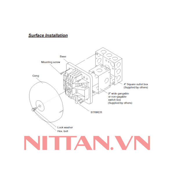 EVCA-B-6-24 Chuông báo cháy loại 6 inch, Hệ báo cháy thường tiêu chuẩn UL