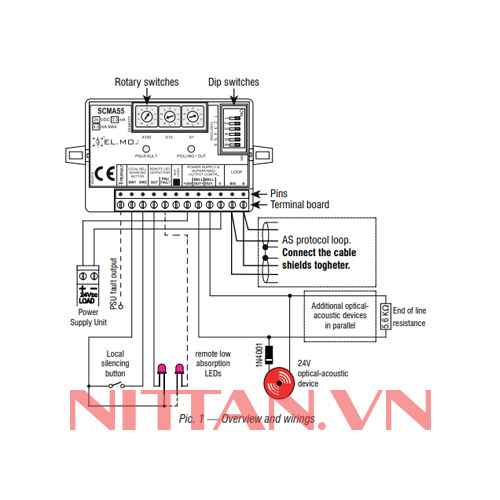 SCM-AS5 Module điều khiển thiết bị âm thanh, Hệ báo cháy địa chỉ chuẩn EN