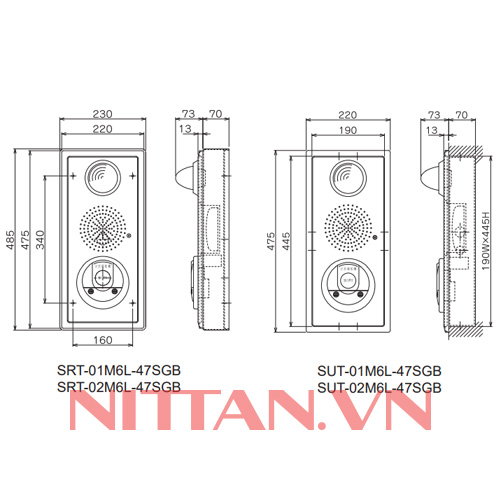 SRT-01M6L-47SGB Bộ tổ hợp chuông đèn nút ấn có giắc điện thoại, Hệ báo cháy thường chuẩn JP