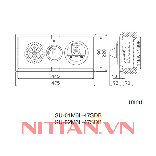SSU-01M6L-47SDB Bộ tổ hợp chuông đèn nút nhấn loại nằm ngang, Hệ báo cháy thường chuẩn JP