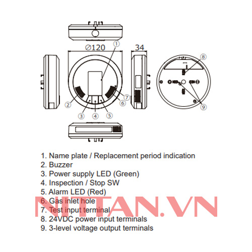 YF-517C Đầu báo khí gas loại 24 VDC, Hệ báo cháy thường chuẩn JP